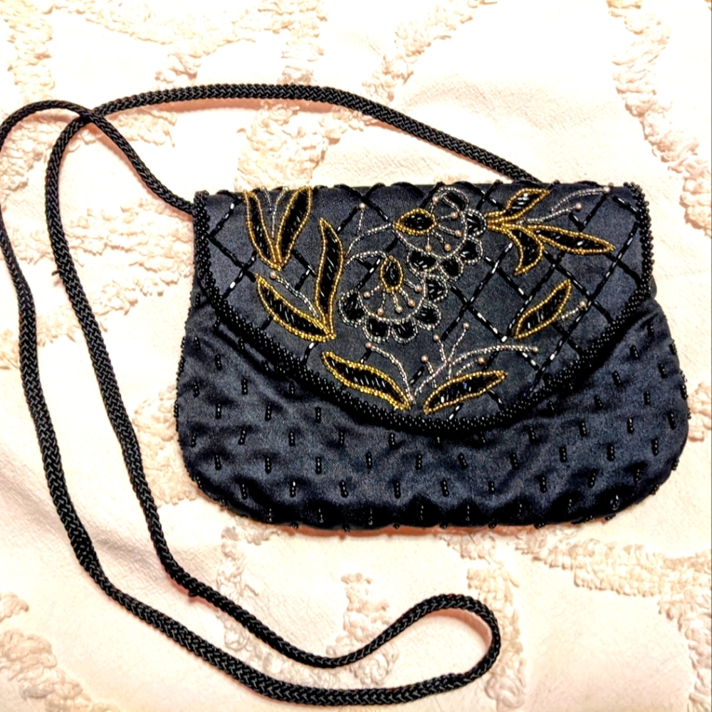 Vintage Le Regale Black Beaded Purse